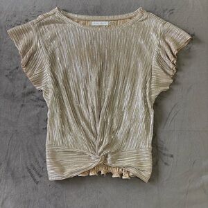 NWOT Remy Brooks Women's Gold Metallic Shirt Small Ruffled With Open Sleeves